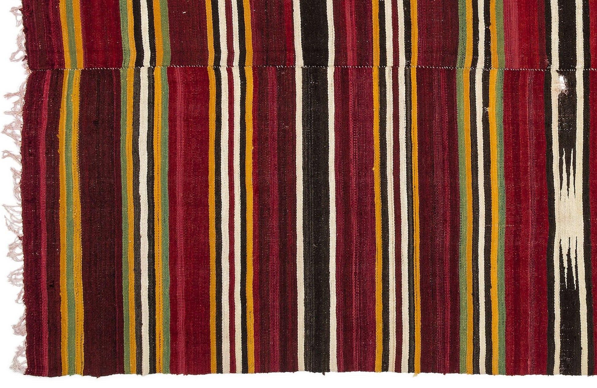 Beyaz Bordo Anadolu Bohem Çizgili Yün Halı 147x258 - Özel Seri