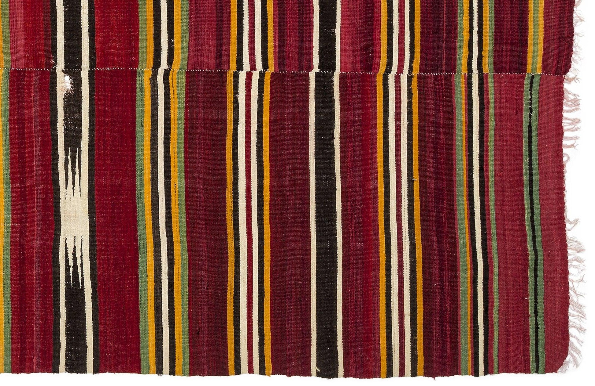 Beyaz Bordo Anadolu Bohem Çizgili Yün Halı 147x258 - Özel Seri