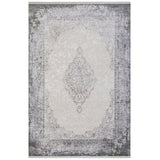 Beige Cream Distressed Medallion Living Room Rug - Acrylic Machine Woven