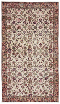 Cream Floral Hand-Knotted Wool Turkish Rug 159x285 cm (5'3" x 9'4")