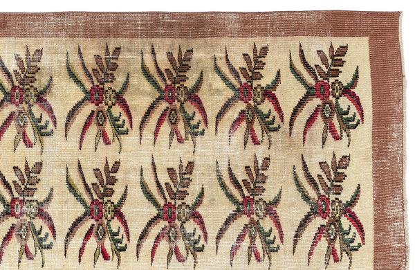 Krem Isparta Çiçekli Yün Halı 181x270 - Özel Seri