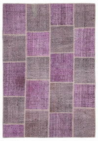 Purple and Grey Geometric Wool Area Rug 160x230 cm (5'3" x 7'7")