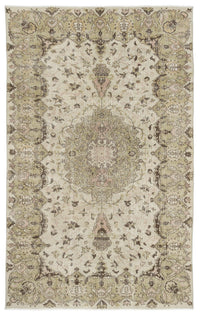 سجادة كريمية منسوجة يدويًا، بنقش الميدالية ومظهر معتّق، 174x274 cm