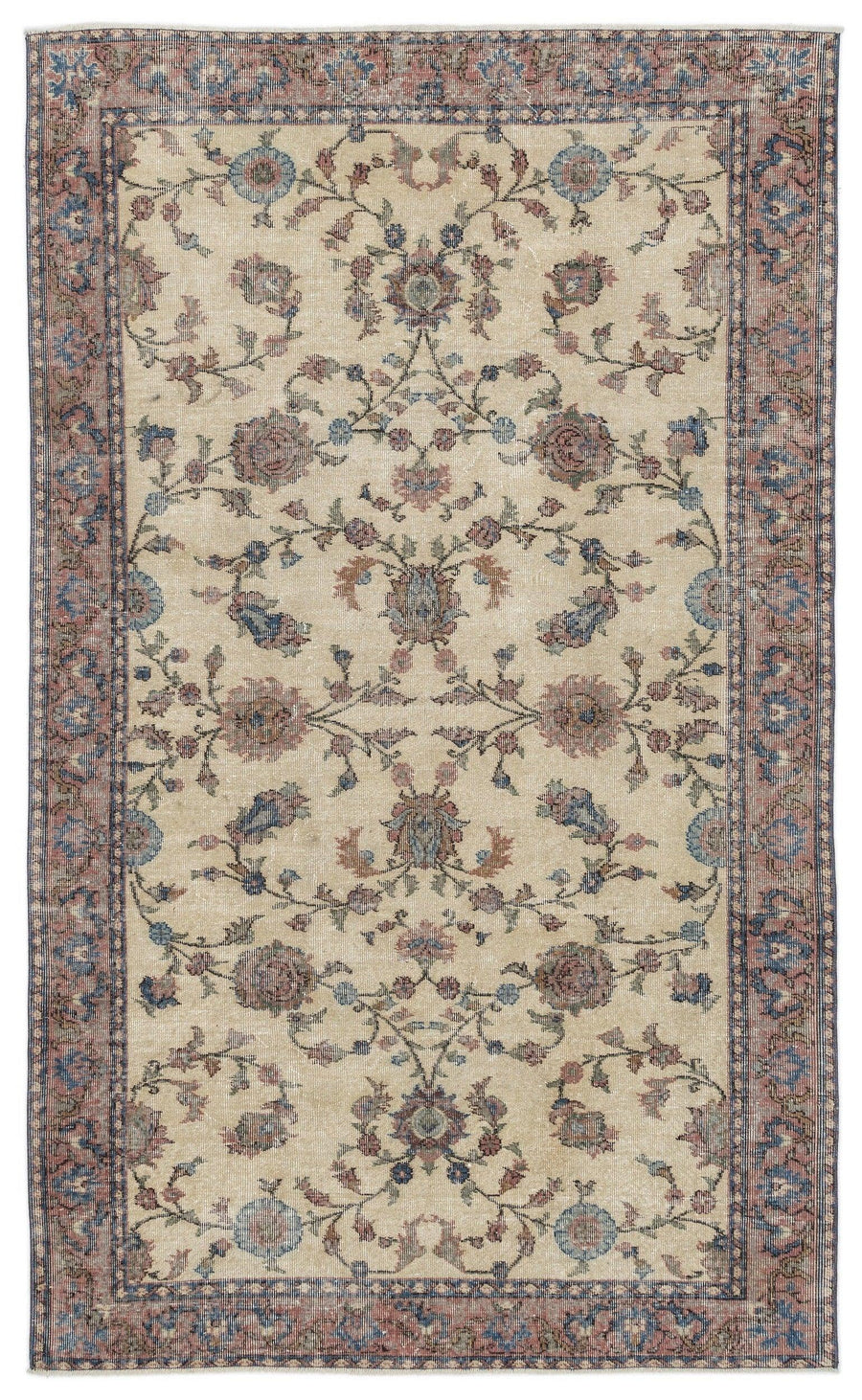Krem Isparta Çiçekli Yün Halı 162x263 - Özel Seri