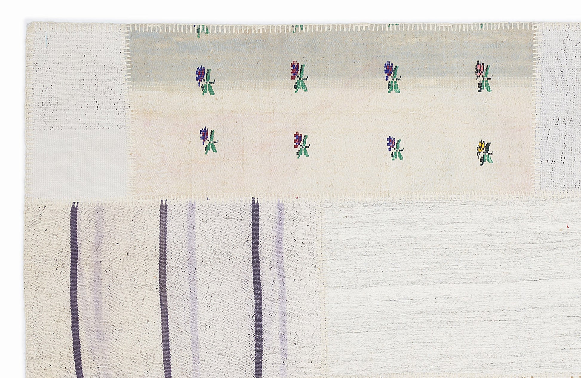 Teselya Beyaz Çizgili Yün El Dokuma Halısı 160 x 230 Apex Unique