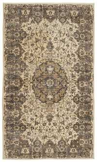 Beige & Grey Medallion Vintage Turkish Rug 166x281 cm (5'5" x 9'3")
