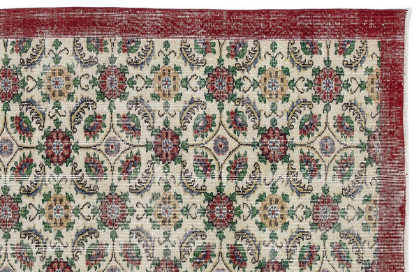 Krem Anadolu Eskitme Çiçekli Yün Halı 188x285 - Özel Seri