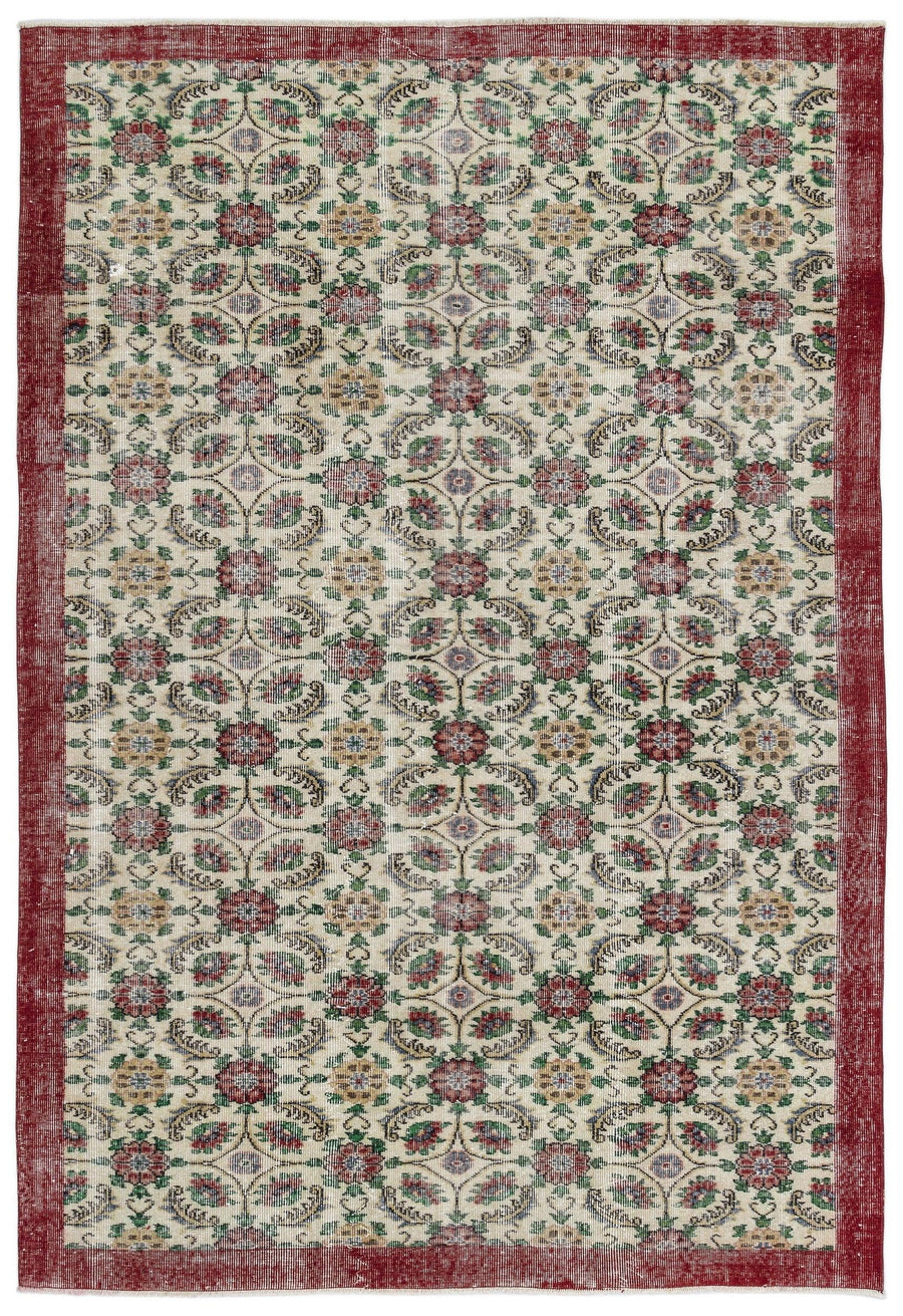 Krem Anadolu Eskitme Çiçekli Yün Halı 188x285 - Özel Seri
