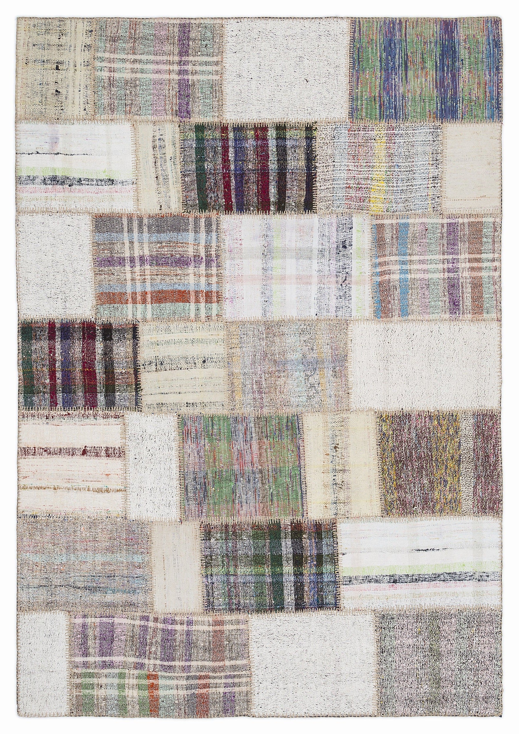 Teselya Bej Çizgili Yün El Dokuma Halısı 160 x 230 Apex Unique