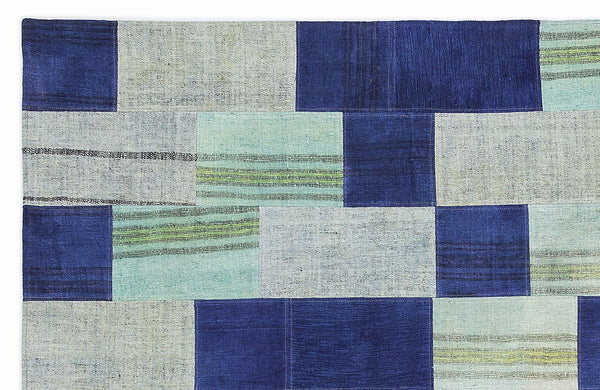 Gri Mavi Anadolu Geometrik Modern Yün Halı 160x230 - Özel Seri