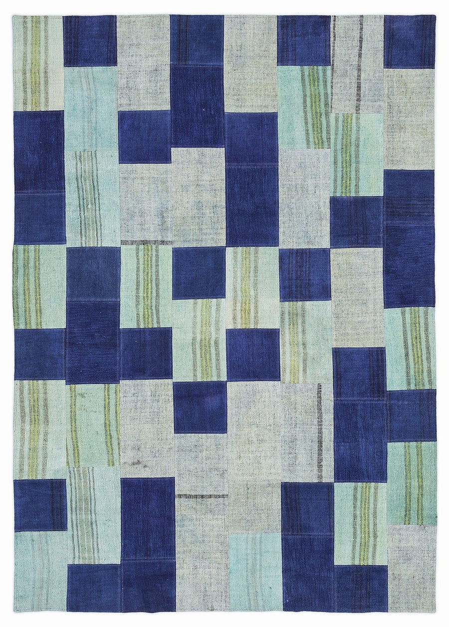 Gri Mavi Anadolu Geometrik Modern Yün Halı 160x230 - Özel Seri