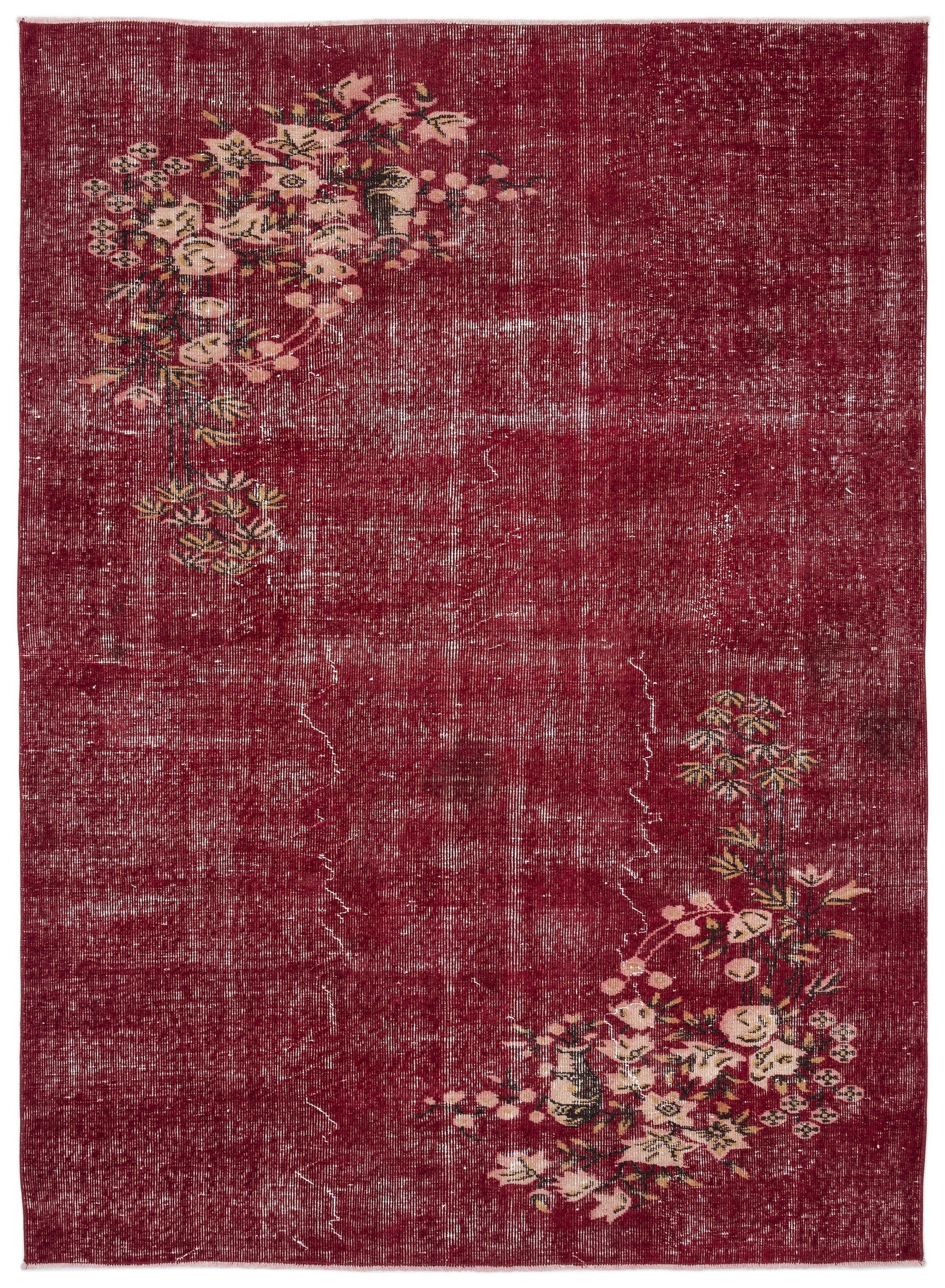 Atina Kırmızı Eskitme Yün El Dokuma Halısı 178 x 243 Apex Unique