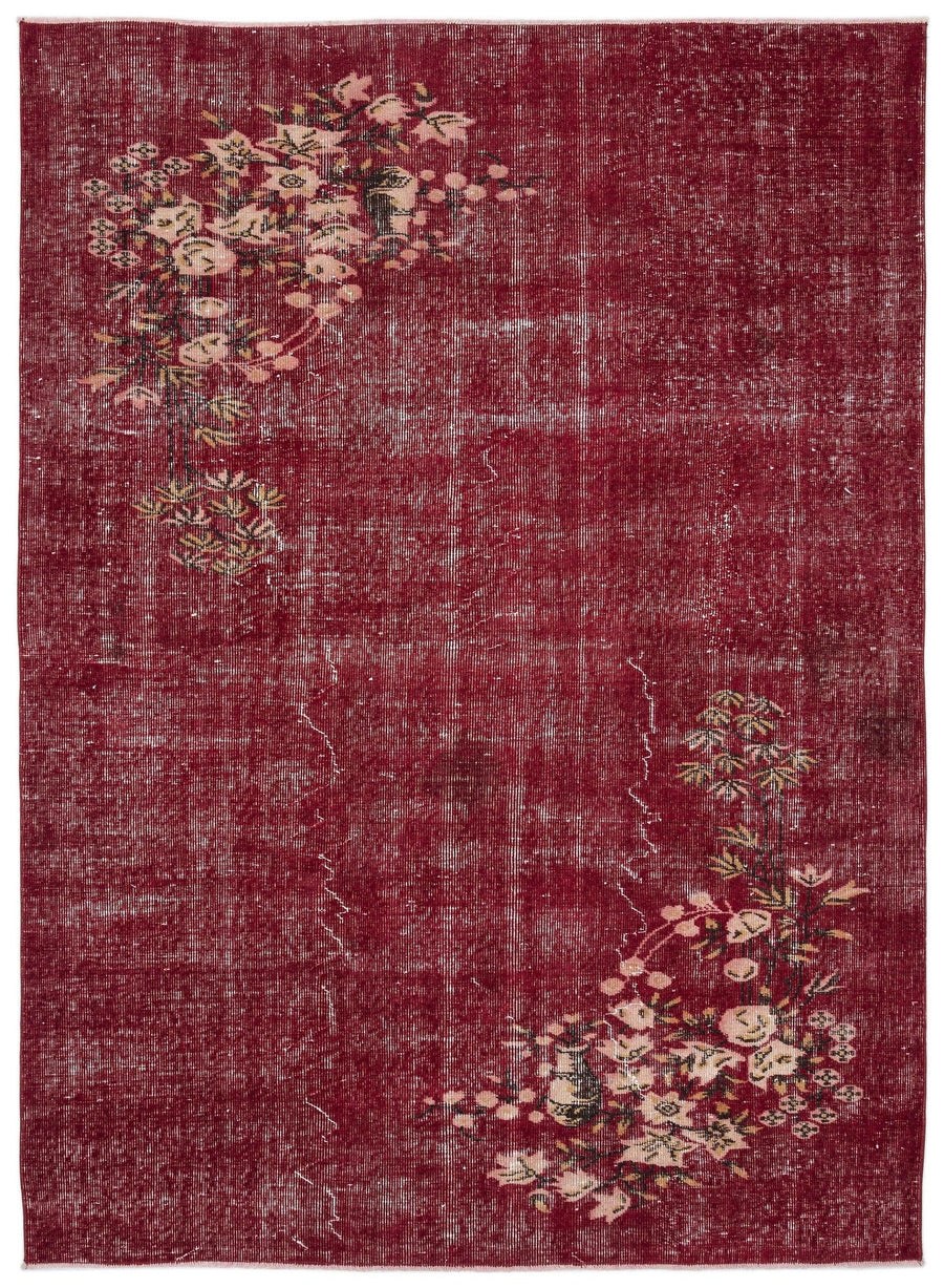 Kırmızı Anadolu Bohem Çiçekli Yün Halı 178x243 - Özel Seri