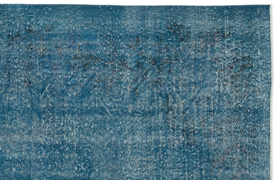 Blue & Grey Abstract Hand-Knotted Wool Rug 149x277 cm (4'11" x 9'1") – in the living room