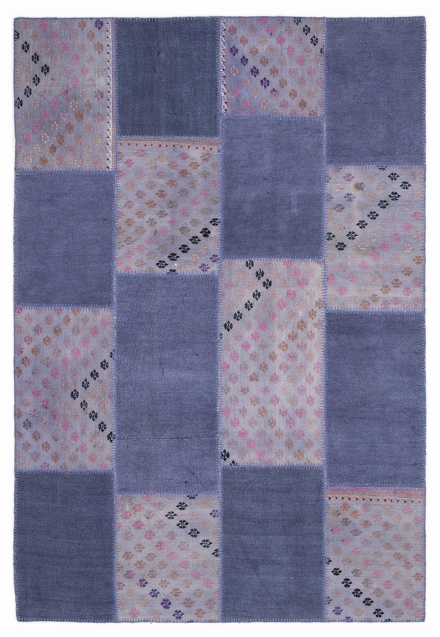 Gri Mavi Anadolu Geometrik Modern Yün Halı 160x230 - Özel Seri
