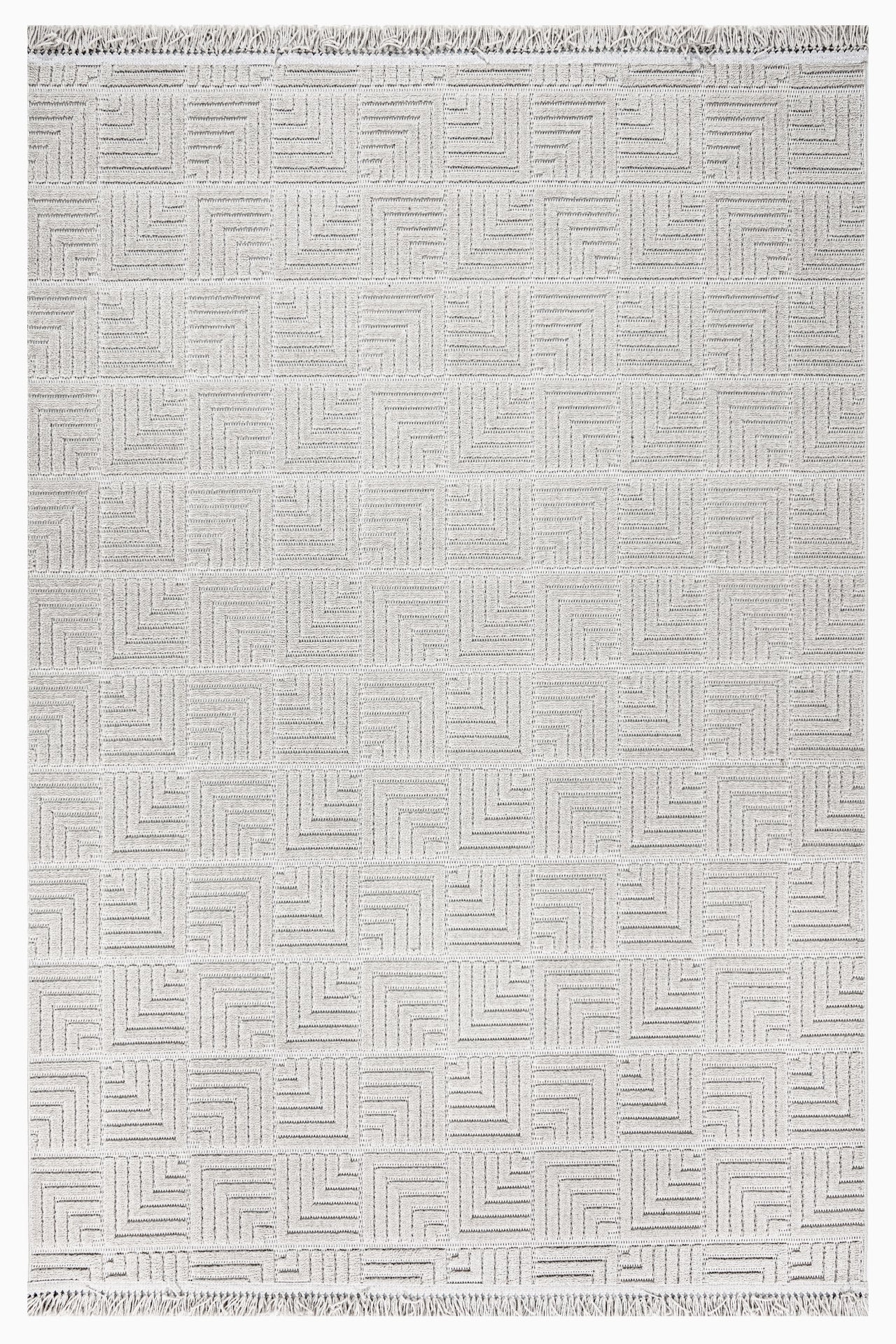 Ecewsk Gri Geometrik Polyester Makine Alan Halısı Luxess