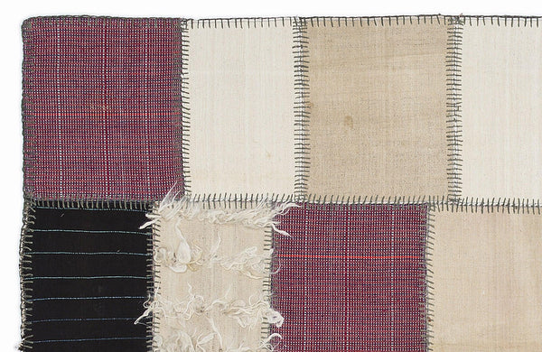 Bej Beyaz Bohem Çizgili Yün Halı 160x230