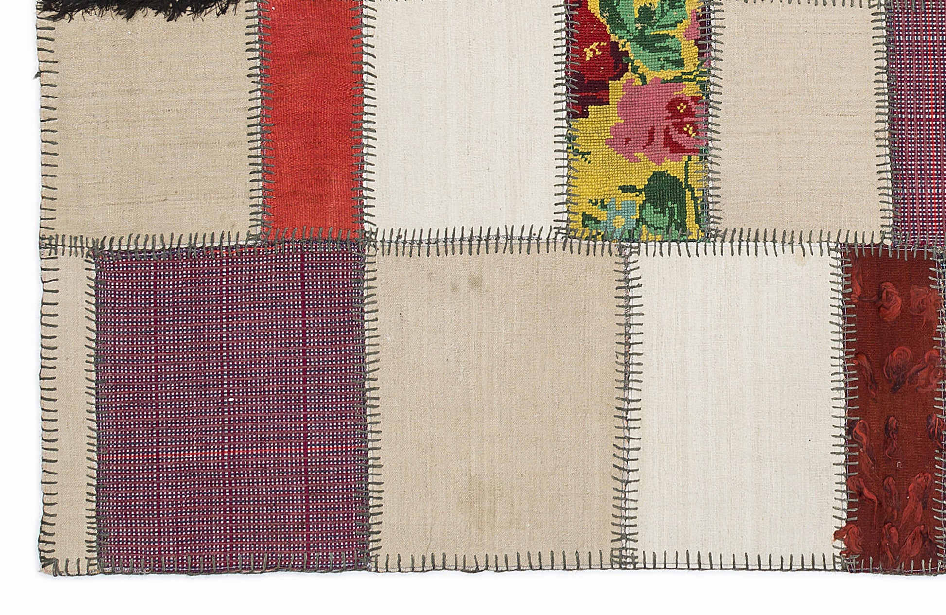 Teselya Bej Patchwork Yün El Dokuma Halısı 160 x 230 Apex Unique