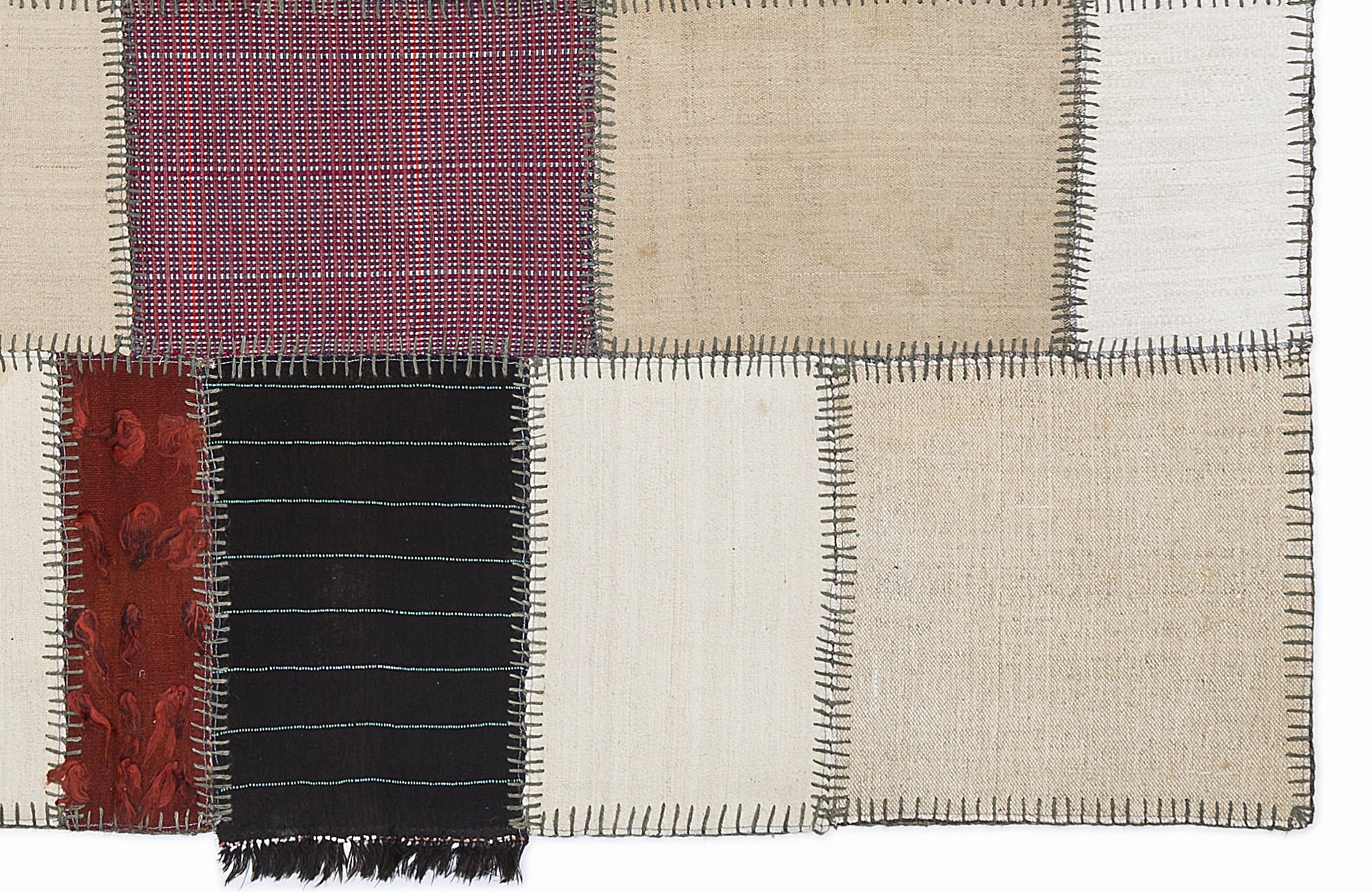 Teselya Bej Patchwork Yün El Dokuma Halısı 160 x 230 Apex Unique