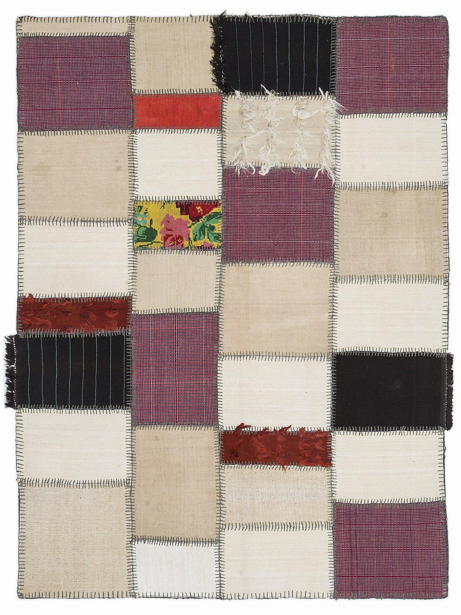 Bej Beyaz Bohem Çizgili Yün Halı 160x230