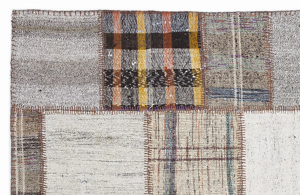 Bej Beyaz Anadolu Modern Çizgili Yün Halı 160x230 - Özel Seri