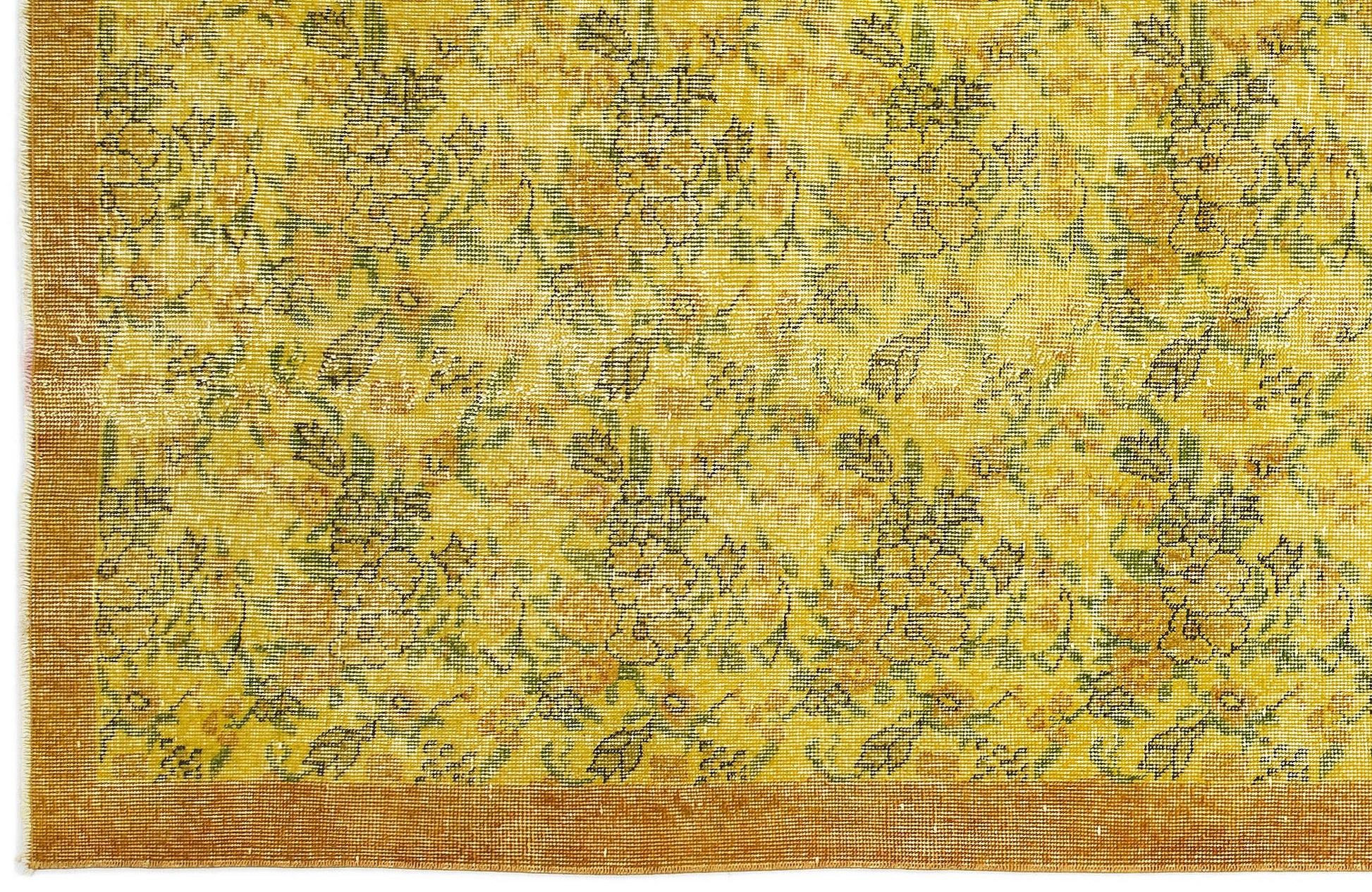 Atina Sarı Eskitme Yün El Dokuma Halısı 111 x 202 Apex Unique