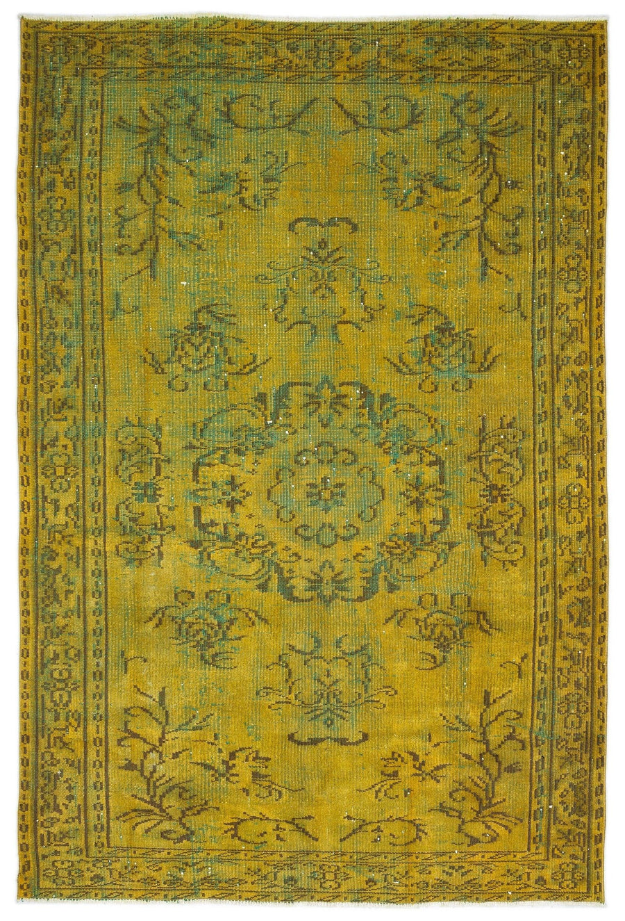Sarı Eskitme Geometrik Yün Halı 155x235