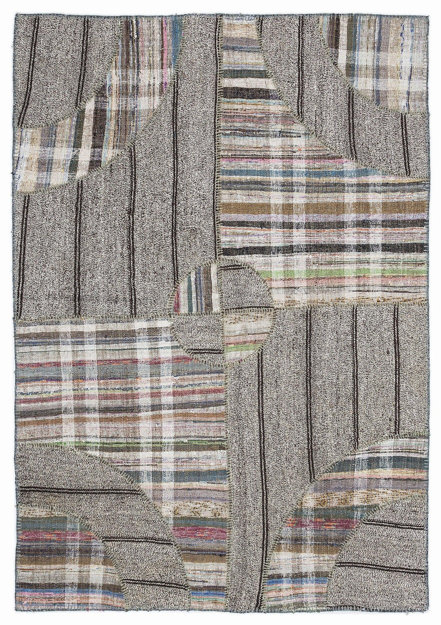 Bej Gri Anadolu Geometrik Modern Yün Halı 160x230 - Özel Seri