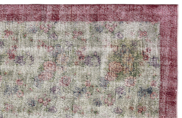 Krem Isparta Eskitme Çiçekli Yün Halı 203x300 - Özel Seri