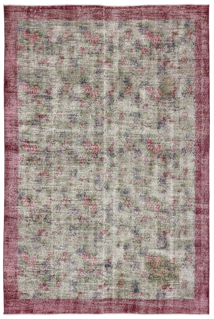 Krem Isparta Eskitme Çiçekli Yün Halı 203x300 - Özel Seri