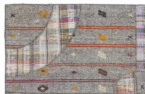 Gri Anadolu Modern Çizgili Yün Halı 160x230 - Özel Seri