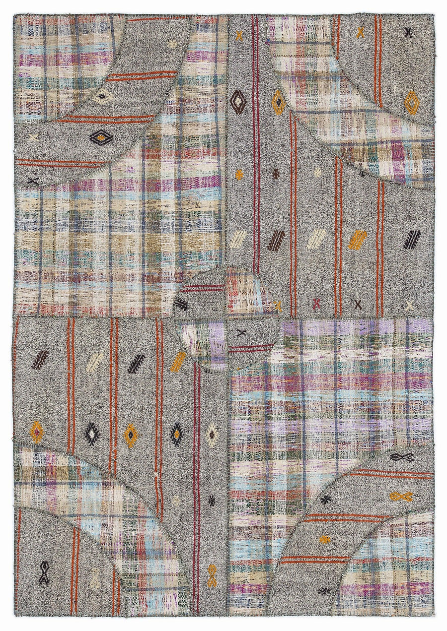 Gri Anadolu Modern Çizgili Yün Halı 160x230 - Özel Seri