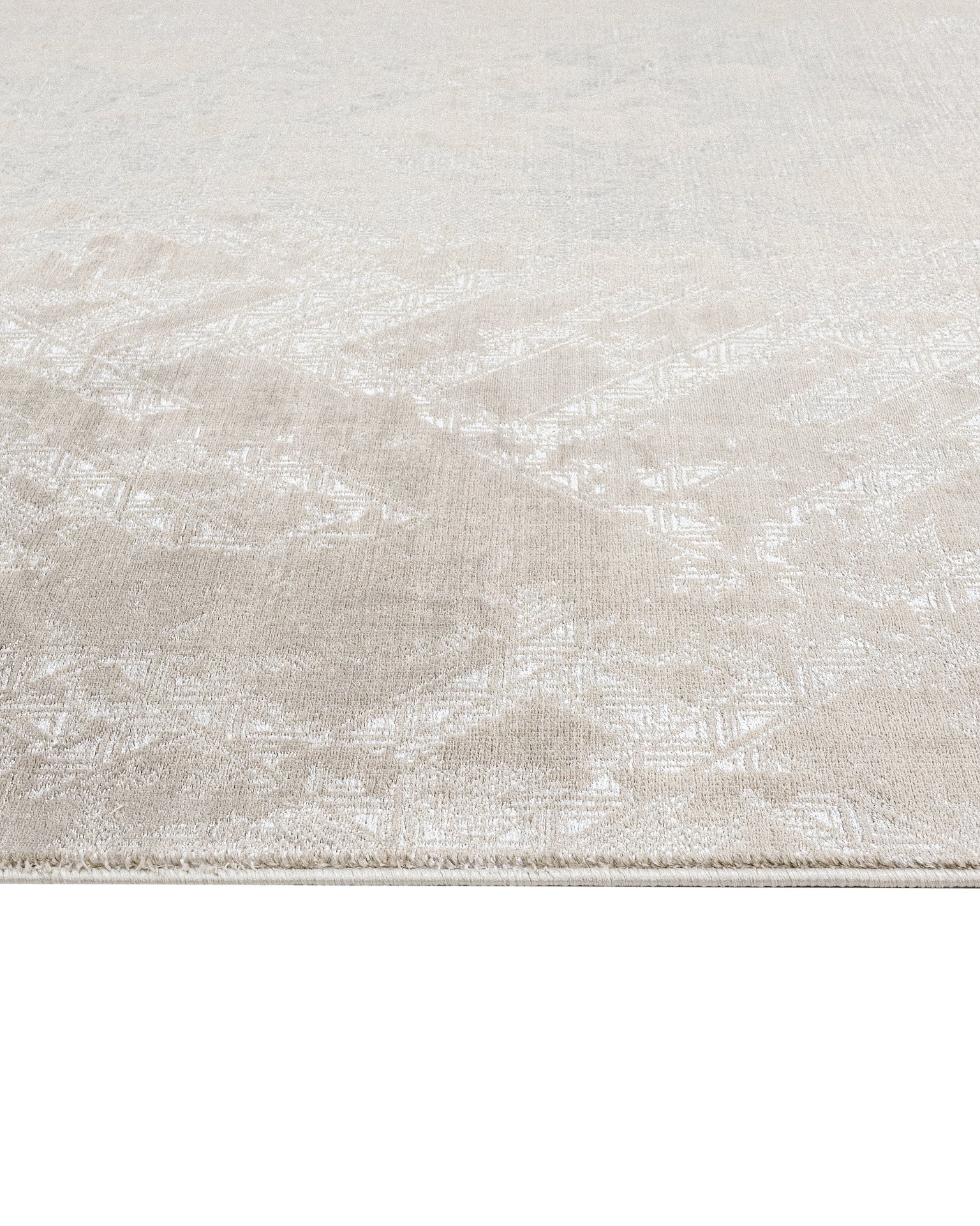 Cesay Bej Geometrik Polyester Makine Alan Halısı Luxess