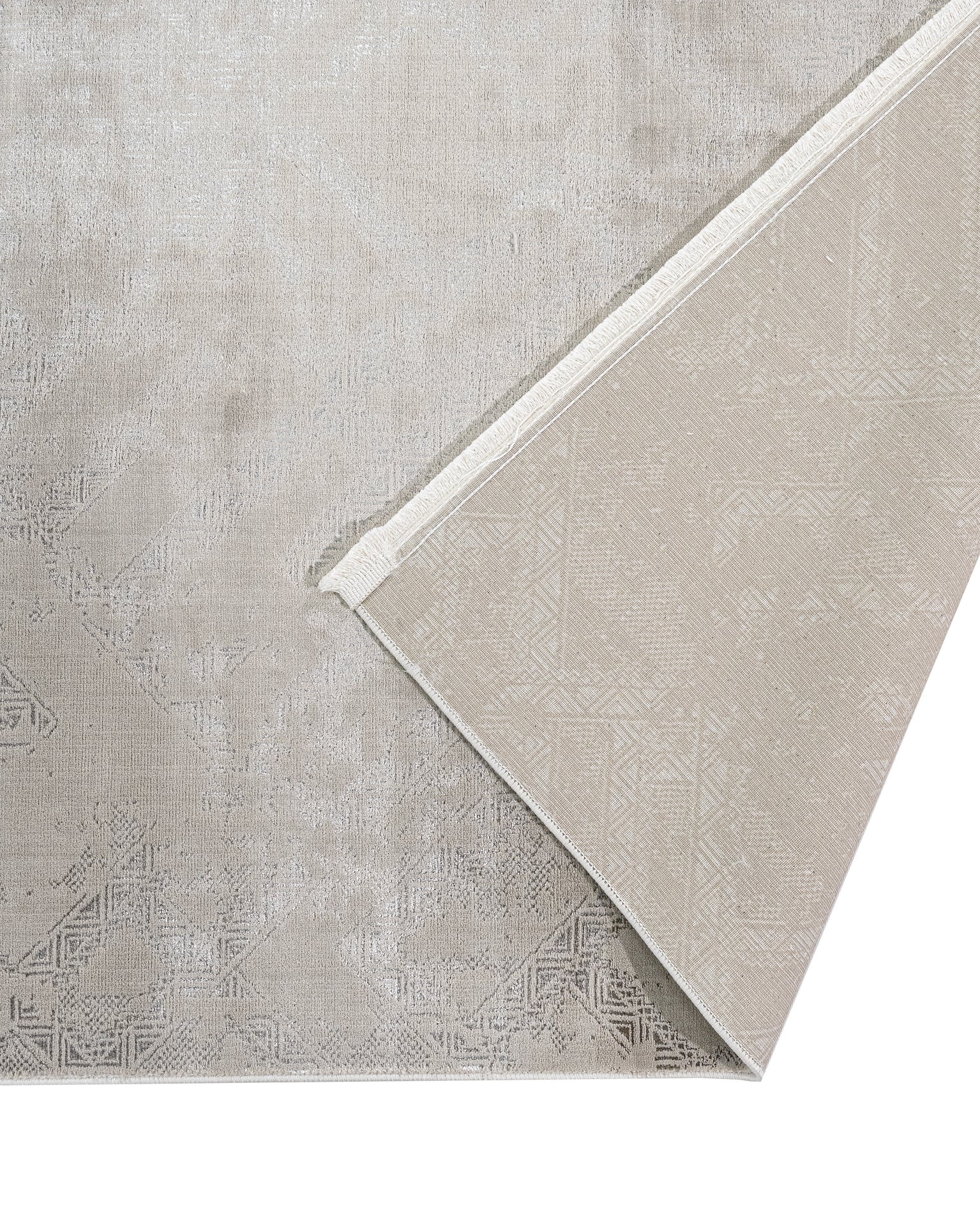 Cesay Bej Geometrik Polyester Makine Alan Halısı Luxess