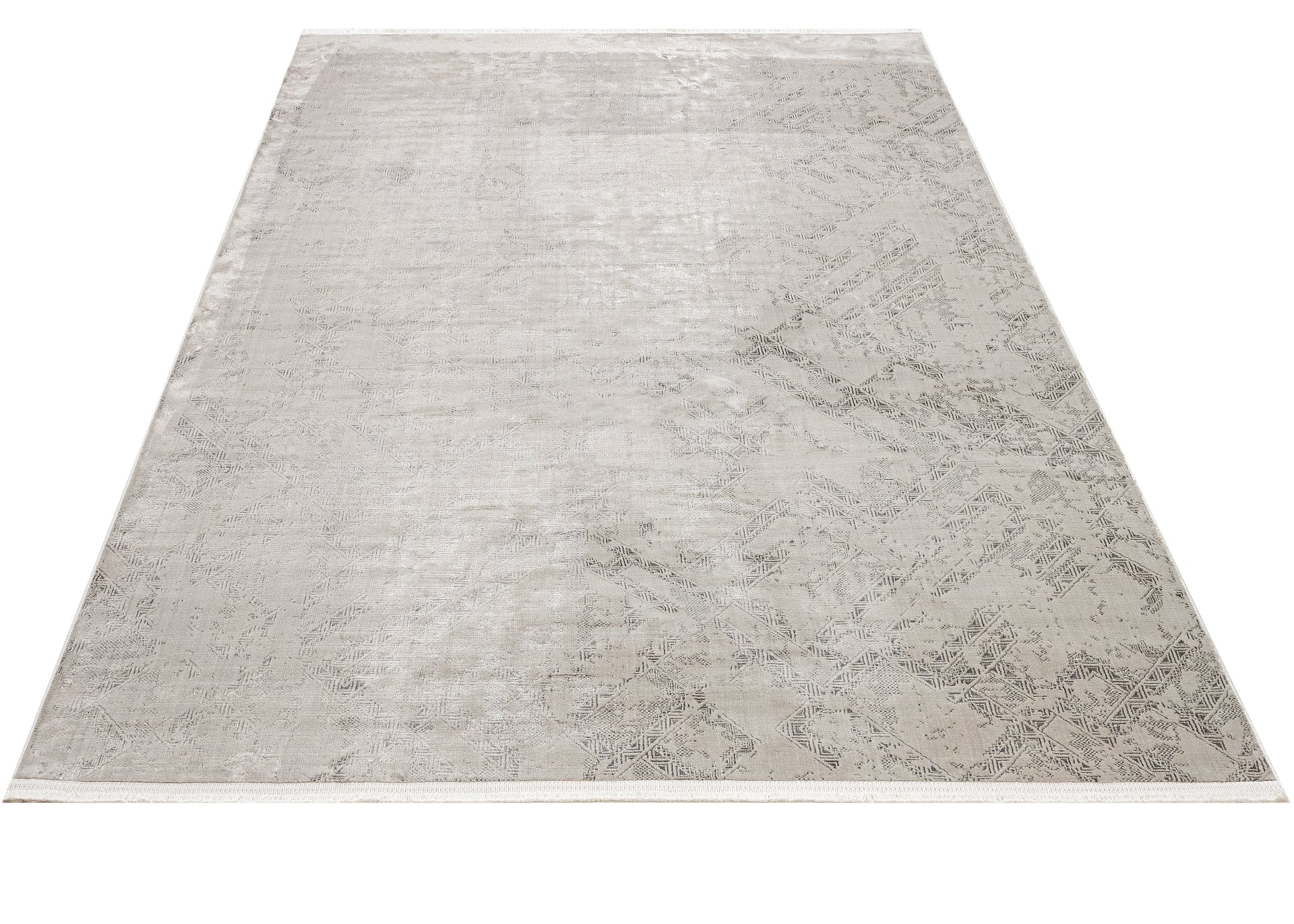 Cesay Bej Geometrik Polyester Makine Alan Halısı Luxess