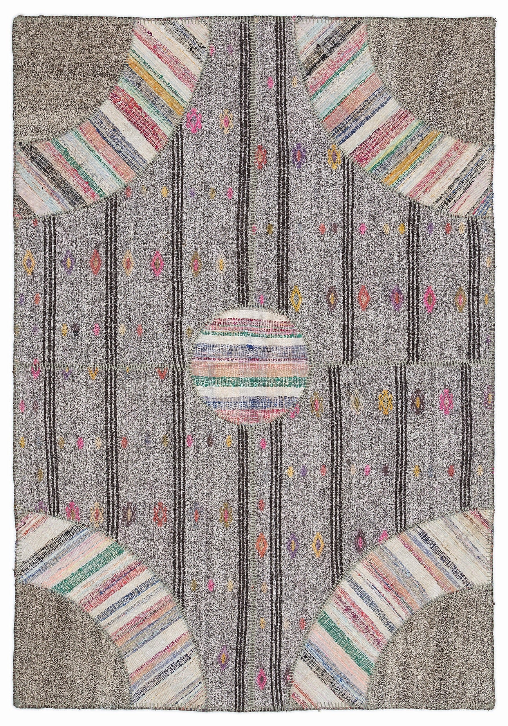 Teselya Bej Çizgili Yün El Dokuma Halısı 160 x 230 Apex Unique