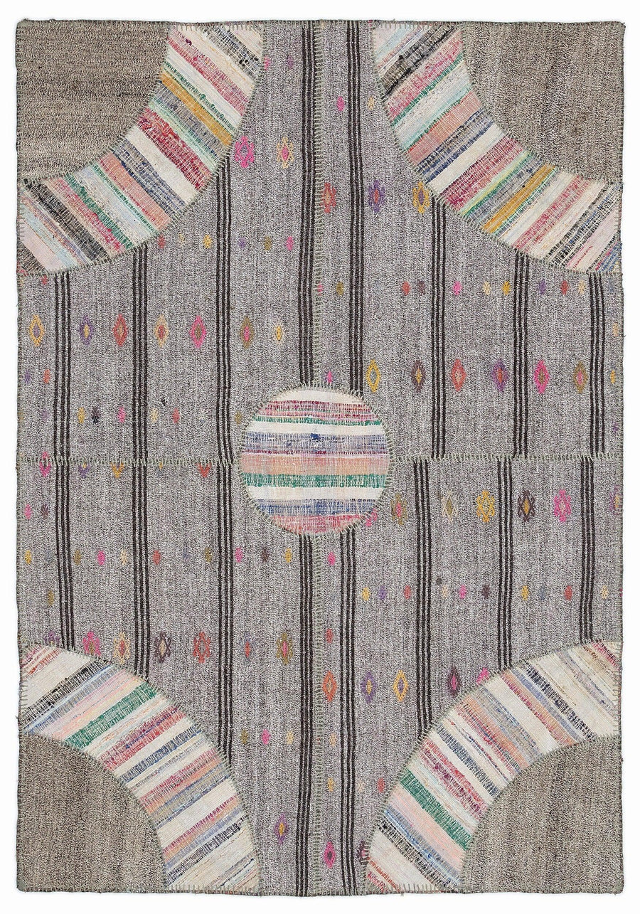 Bej Bohem Geometrik Yün Halı 160x230