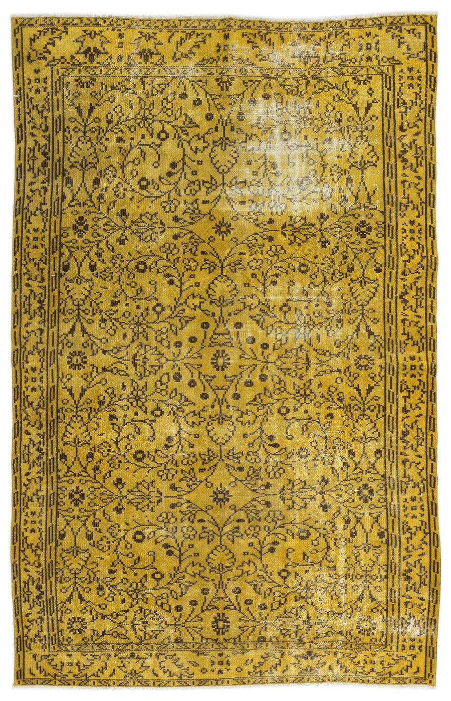 Sarı Anadolu Eskitme Geometrik Yün Halı 176x284 - Özel Seri