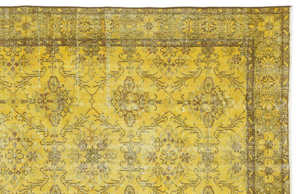 Sarı Eskitme Madalyonlu Yün Halı 153x279