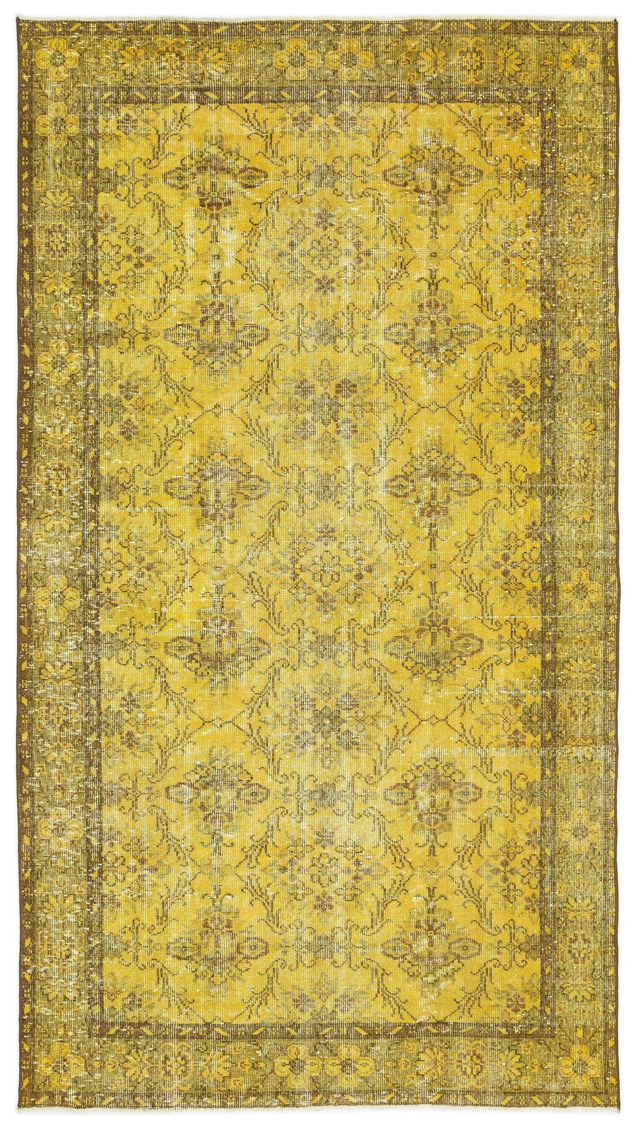 Sarı Eskitme Madalyonlu Yün Halı 153x279