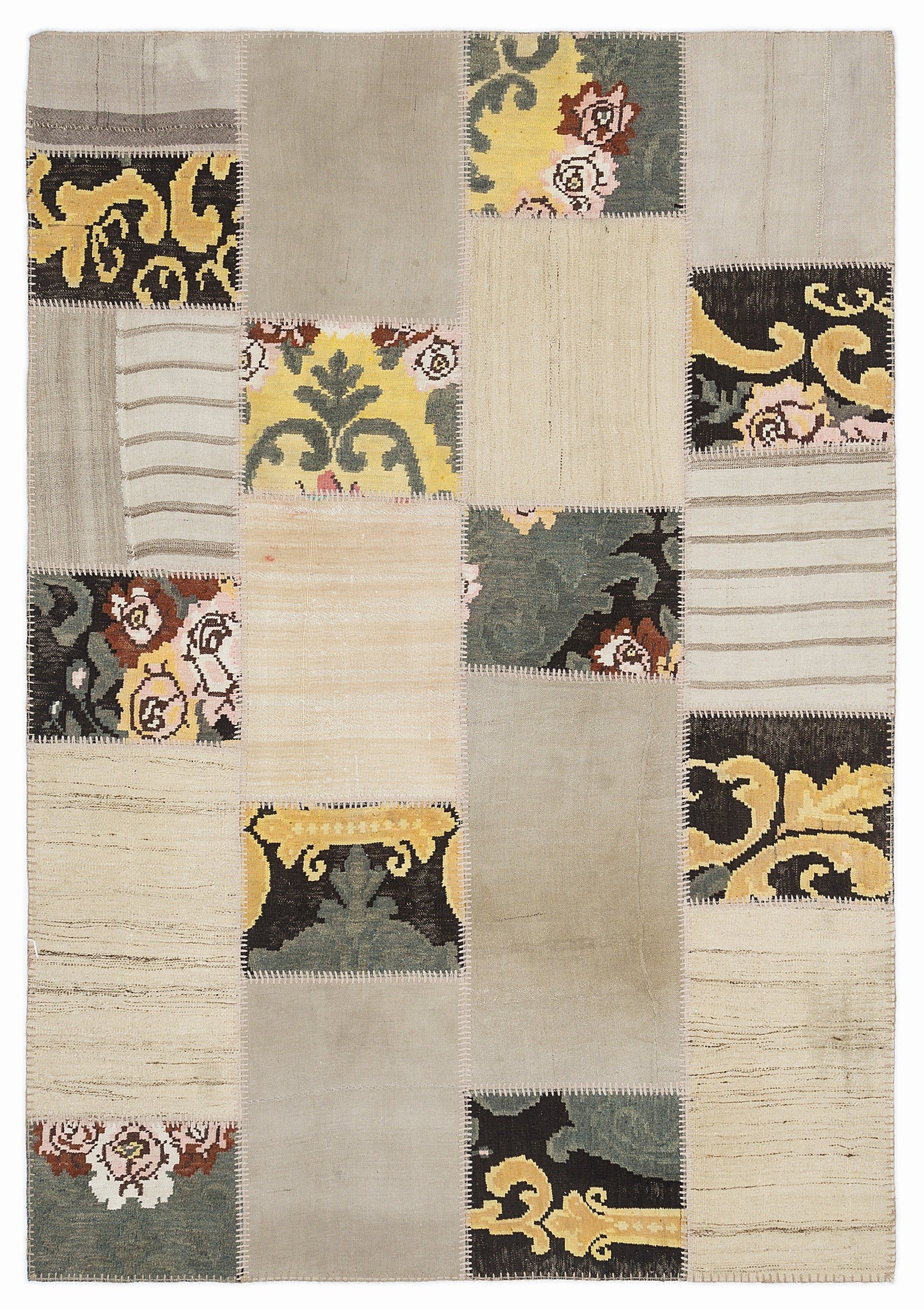 Teselya Bej Çiçekli Yün El Dokuma Halısı 160 x 230 Apex Unique