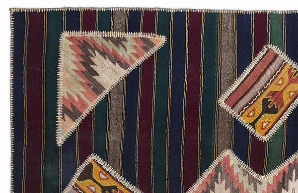 Mavi Yeşil Anadolu Bohem Geometrik Yün Halı 160x230 - Özel Seri