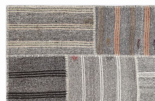 Gri Anadolu Modern Çizgili Yün Halı 160x230 - Özel Seri