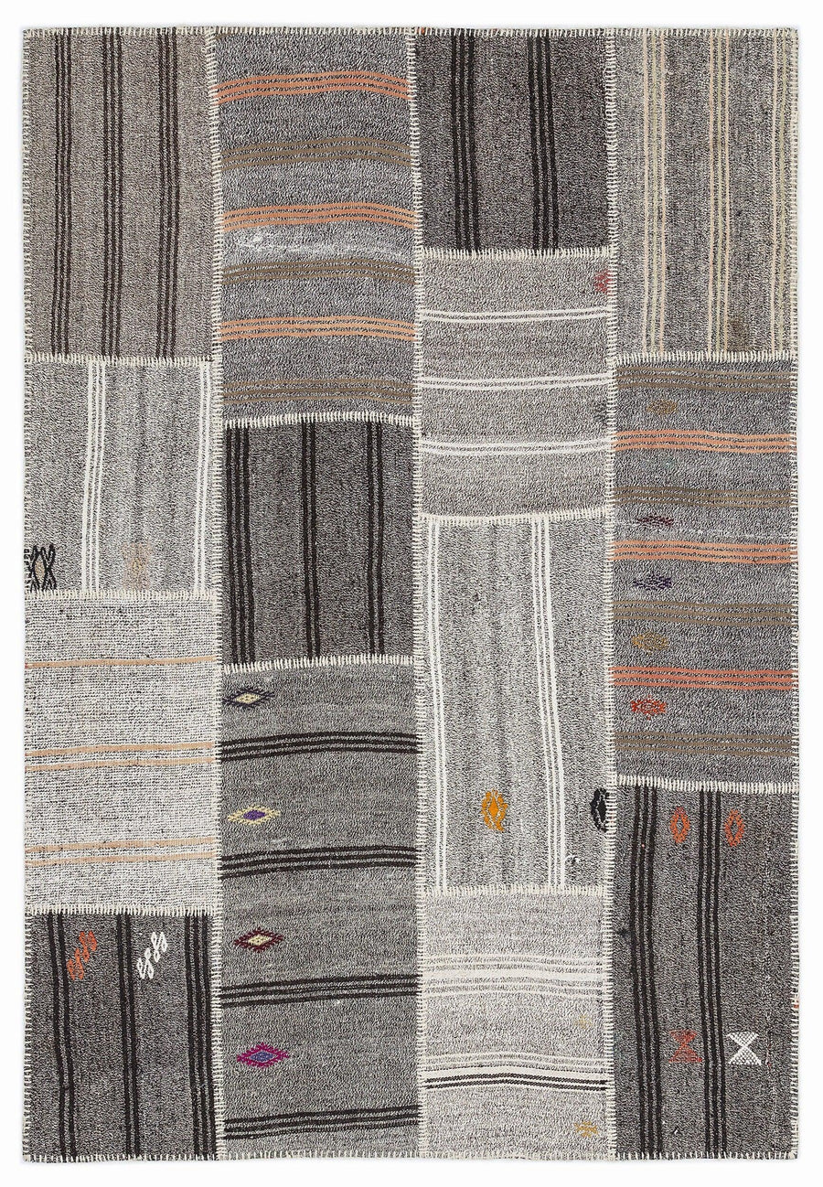 Gri Anadolu Modern Çizgili Yün Halı 160x230 - Özel Seri