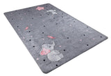 Grey Pink Elephant Patterned Kids Room Rug - Polyester Digital Print
