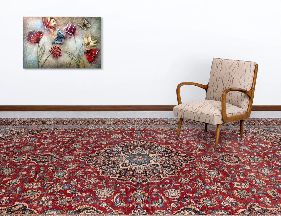 Kırmızı Geometrik Klasik Yün Halı 290x402