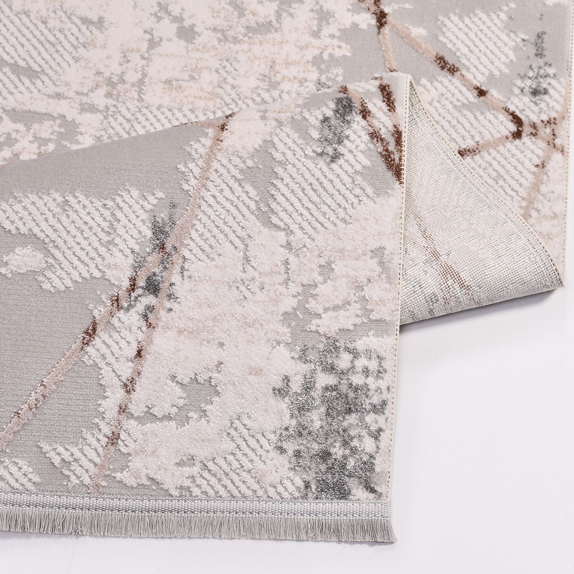 Milani Gri Geometrik Akrilik Makine Halısı Crea