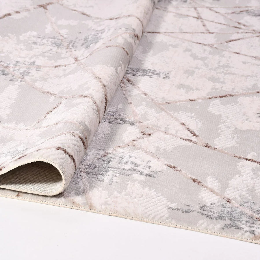 Geometric Light Grey Distressed Style Area Rug – in the living room