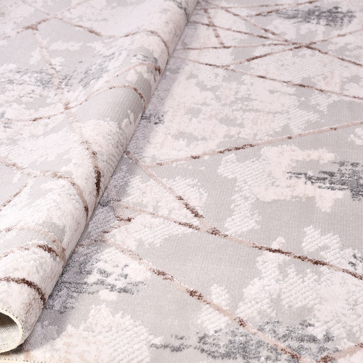 Milani Gri Geometrik Akrilik Makine Halısı Crea