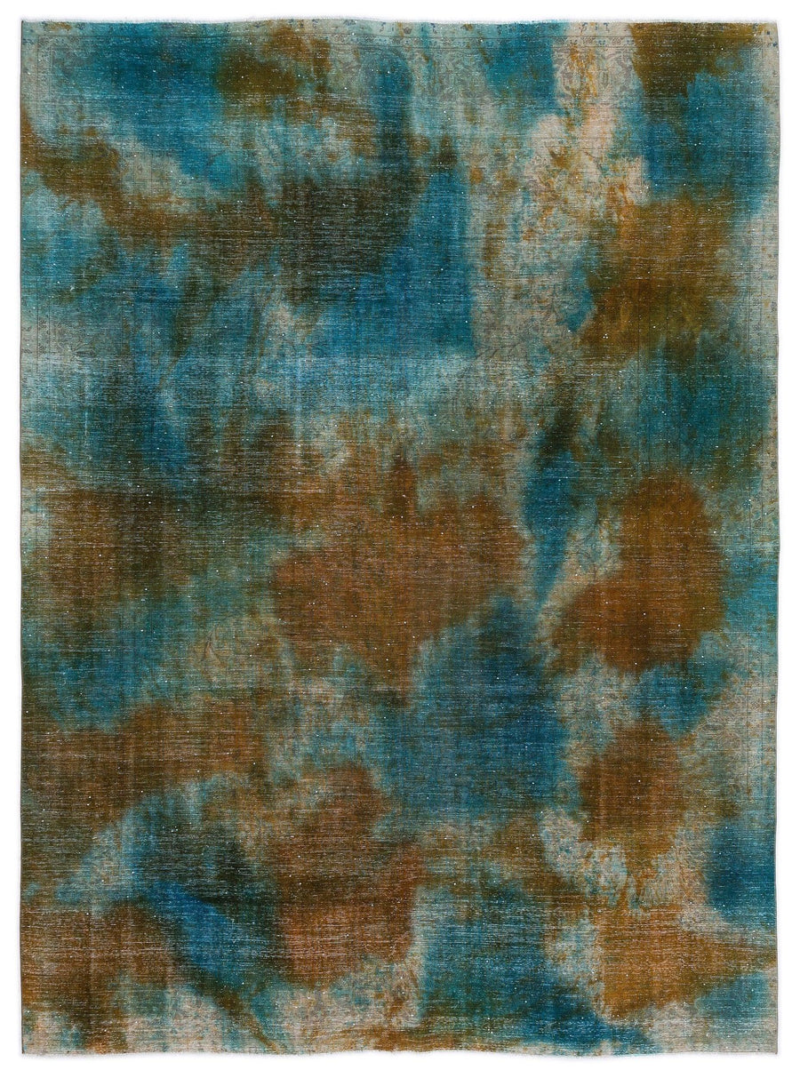 Abstract Turquoise & Rust Hand-Knotted Wool Rug 279x376 cm (9'2" x 12'4") – in the living room